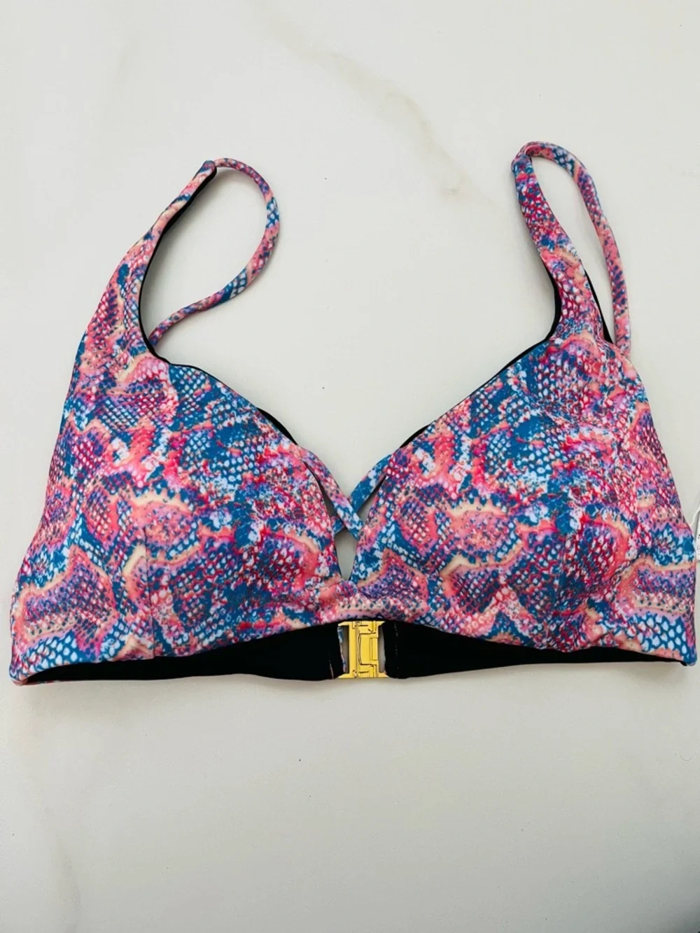 Printed Molded-Cup Bralette - Pink & Blue Padded Medium